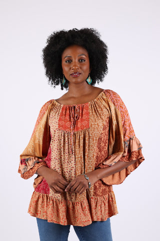 225533 Fall Ruffle Sleeve Blouse Top (Maple Bloom)