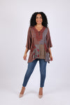 225534 Vintage Berry 3/4 Sleeve Patchwork Tunic