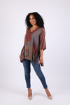 225534 Vintage Berry 3/4 Sleeve Patchwork Tunic