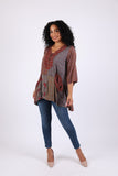 225534 Vintage Berry 3/4 Sleeve Patchwork Tunic