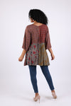 225534 Vintage Berry 3/4 Sleeve Patchwork Tunic