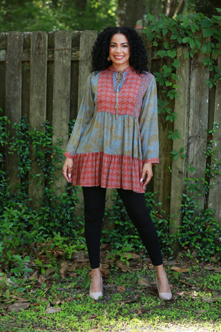 225535 Fall Inspired Tiered Tunic: Rust & Olive (Vintage Berry Line)