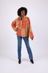 225536 Fleeced Patchwork Baggy Hoodie (Maple Bloom Line)