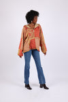 225536 Fleeced Patchwork Baggy Hoodie (Maple Bloom Line)