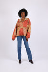 225536 Fleeced Patchwork Baggy Hoodie (Maple Bloom Line)