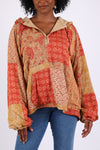 225536 Fleeced Patchwork Baggy Hoodie (Maple Bloom Line)