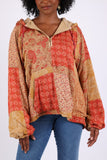 225536 Fleeced Patchwork Baggy Hoodie (Maple Bloom Line)