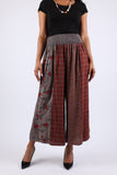 225537 Vintage Berry Fall Tone Patchwork Palazzo Pants