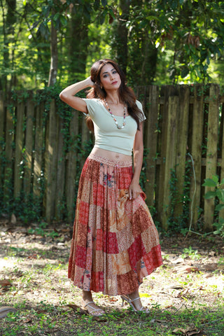 225538 Maple Bloom Patchwork Maxi Skirt (Autumn Tones)