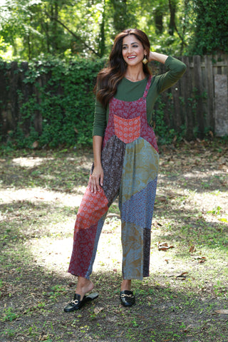 225539XXL Vintage Berry Fall Patchwork Overall in XXL