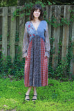 225540 V-Neck Patchwork Long Sleeve Dress (Vintage Berry)
