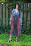225540 V-Neck Patchwork Long Sleeve Dress (Vintage Berry)