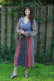 225540 V-Neck Patchwork Long Sleeve Dress (Vintage Berry)