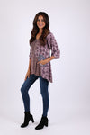 225541 Plum Meadow Patchwork Tunic: 3/4 Sleeve Relaxed Fit