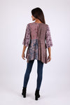 225541 Plum Meadow Patchwork Tunic: 3/4 Sleeve Relaxed Fit