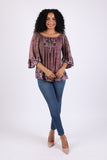225542 Plum Boho Blouse Top: Ruffle Bell Sleeve