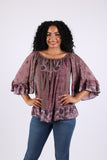 225542 Plum Boho Blouse Top: Ruffle Bell Sleeve