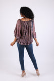 225542 Plum Boho Blouse Top: Ruffle Bell Sleeve
