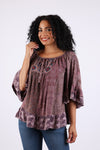 225542 Plum Boho Blouse Top: Ruffle Bell Sleeve