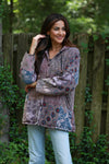 225543 Patchwork Hooded Fleeced Jacket (Plum Meadow)