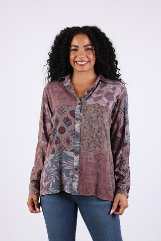 225544 Vintage Mixed-Print Button Shirt: Long Sleeve