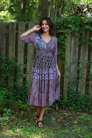 225548 Fall Tiered Boho Dress: Vintage Mosaic Patchwork