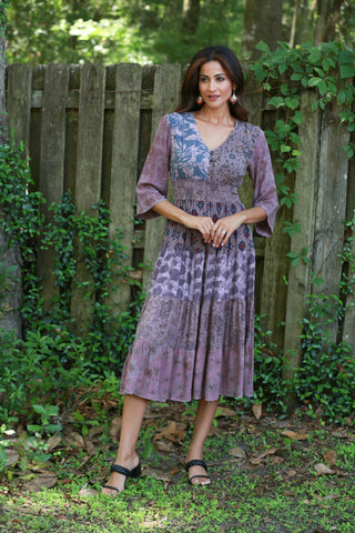 225548XXL Fall Tiered Boho Dress: Vintage Mosaic Patchwork XXL