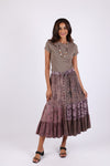 225550 Patchwork Tiered Button Maxi Skirt (Plum Meadow)