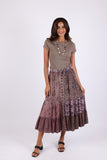 225550 Patchwork Tiered Button Maxi Skirt (Plum Meadow)