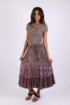 225550 Patchwork Tiered Button Maxi Skirt (Plum Meadow)