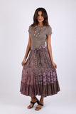 225550 Patchwork Tiered Button Maxi Skirt (Plum Meadow)
