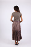225550 Patchwork Tiered Button Maxi Skirt (Plum Meadow)
