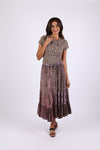 225550 Patchwork Tiered Button Maxi Skirt (Plum Meadow)
