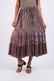 225550 Patchwork Tiered Button Maxi Skirt (Plum Meadow)