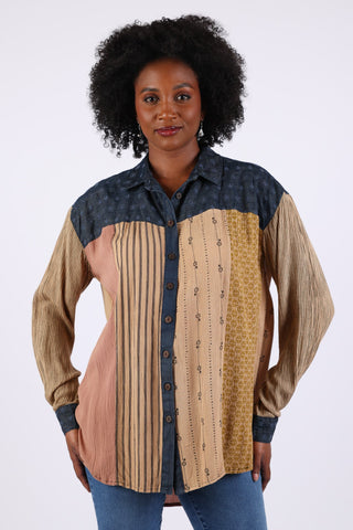 225551 Vintage Denim Patch Button Down Shirt (Sundrift Sepia)