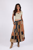 225552 Earth-Tone Denim Skirt: Patchwork Colorblock