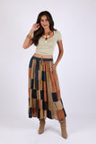 225552 Earth-Tone Denim Skirt: Patchwork Colorblock