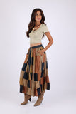 225552 Earth-Tone Denim Skirt: Patchwork Colorblock