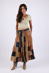225552 Earth-Tone Denim Skirt: Patchwork Colorblock