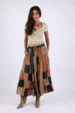 225552 Earth-Tone Denim Skirt: Patchwork Colorblock