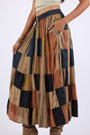 225552 Earth-Tone Denim Skirt: Patchwork Colorblock