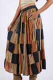225552 Earth-Tone Denim Skirt: Patchwork Colorblock