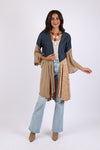 225554 Bell Sleeve Denim & Beige Cardigan (Sundrift Sepia)