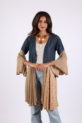 225554 Bell Sleeve Denim & Beige Cardigan (Sundrift Sepia)
