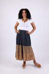 225555 Tiered Denim Patchwork Button Skirt (Sundrift Sepia)