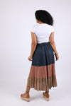 225555 Tiered Denim Patchwork Button Skirt (Sundrift Sepia)