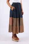 225555 Tiered Denim Patchwork Button Skirt (Sundrift Sepia)