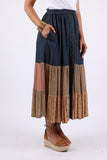 225555 Tiered Denim Patchwork Button Skirt (Sundrift Sepia)