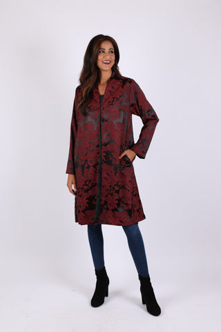 225558 Burgundy Satin Jacket: Soft Collar with Lustrous feel