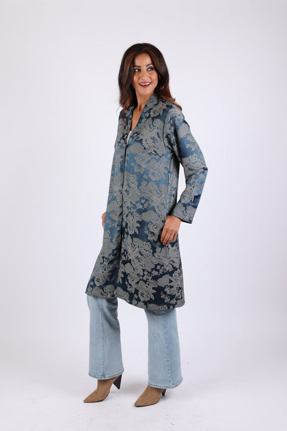 225559 Blue Satin Jacket with Soft Collar and Pockets